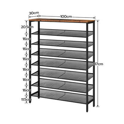 HOOBRO 8-stöckiges Schuhregal, Schuhschrank hoch, Große schmal Schuhablage, Flache und kippbare, 100 x 30 x 137 cm, Metall, für 32-40 Paar Schuhe, für Eingang, Flur