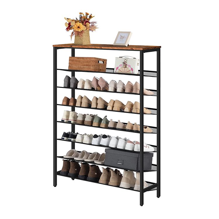 HOOBRO 8-stöckiges Schuhregal, Schuhschrank hoch, Große schmal Schuhablage, Flache und kippbare, 100 x 30 x 137 cm, Metall, für 32-40 Paar Schuhe, für Eingang, Flur