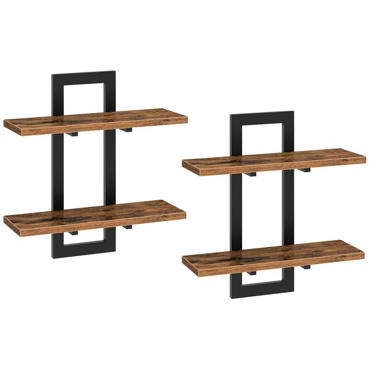 HOOBRO Floating Shelves, Wall Shelves Set of 2, Wall Mounted Storage Shelves 2-Tier, Wall Display Racks, Hanging Bathroom Shelves, for Kitchen, Living Room