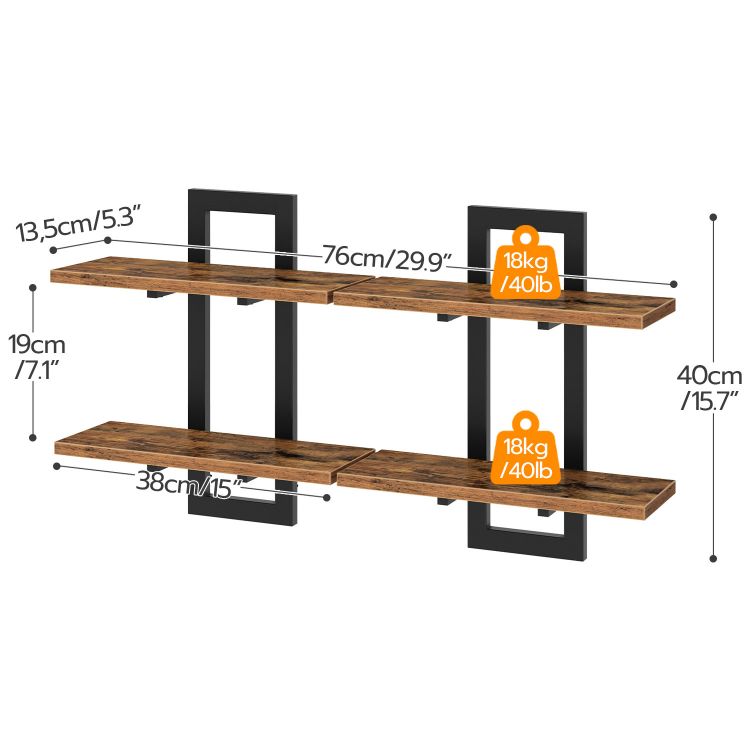 HOOBRO Floating Shelves, Wall Shelves Set of 2, Wall Mounted Storage Shelves 2-Tier, Wall Display Racks, Hanging Bathroom Shelves, for Kitchen, Living Room