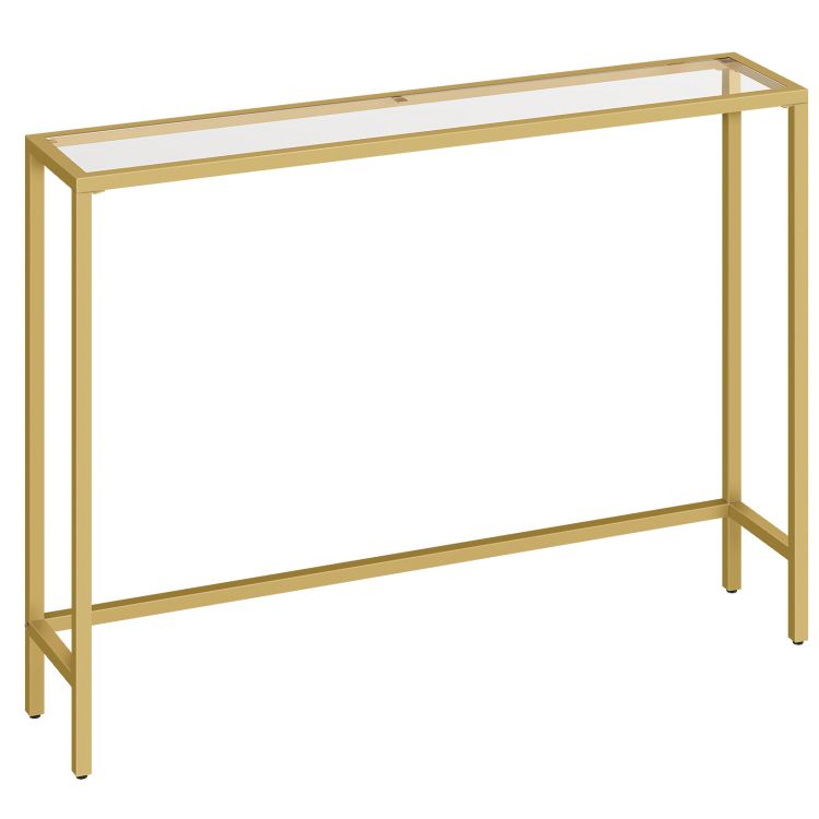 HOOBRO Konsolentisch Gold Flurtisch Gehärtetes Glas Sofatisch Schlank Eingangstisch Modern Konsole Sofatisch Metallgestell 100x22x80cm Beistelltisch für Wohnzimmer