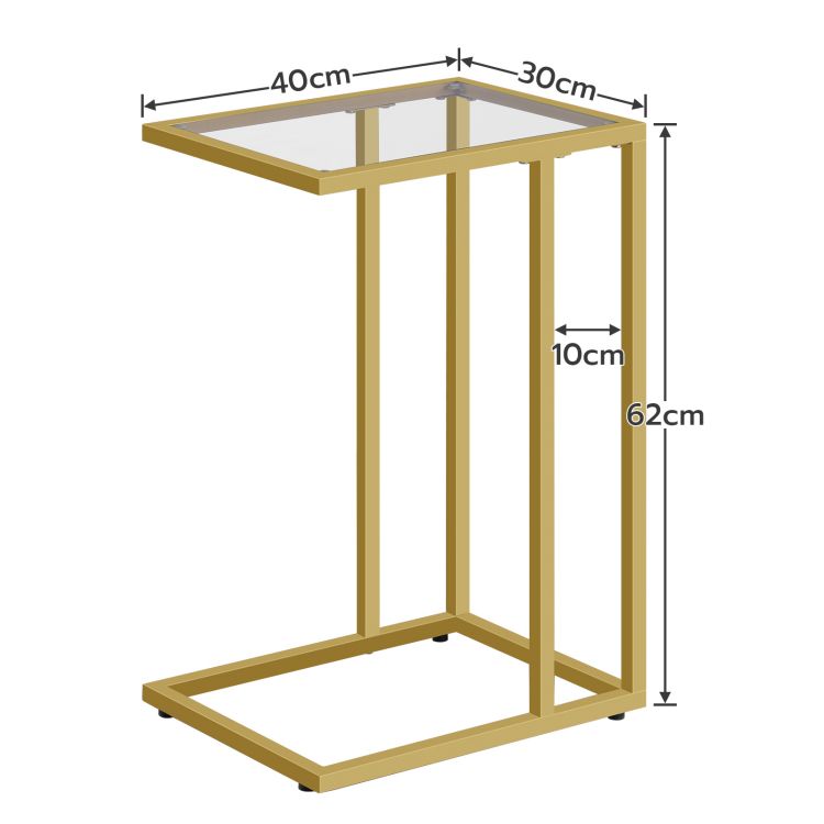 HOOBRO C-Form Beistelltisch, Goldglas Sofatisch mit Metallrahmen Couchtisch Nachttisch, Mobiler Kaffeetisch für Kleine Räume, Glastisch Wohnzimmer